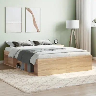 The Living Store Posteljni okvir sonoma hrast 135x190 cm - Posteljni Okvir