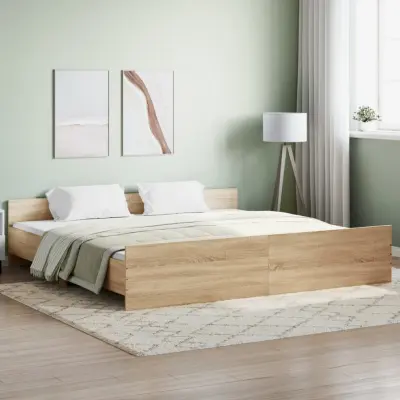 The Living Store Posteljni okvir z vzglavjem in vznožjem sonoma hrast 180x200 cm - Posteljni Okvir