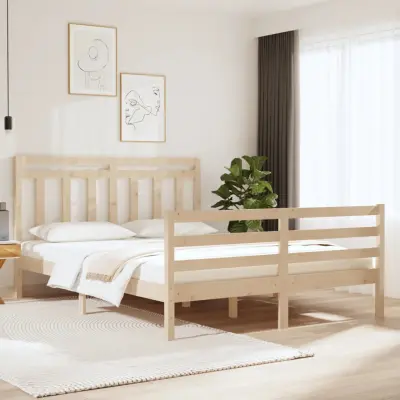 The Living Store Posteljni okvir iz trdnega lesa 140x190 cm - Posteljni Okvir
