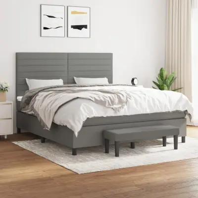 The Living Store Box spring postelja z vzmetnico temno siva 180x200 cm blago - Box Spring Postelja