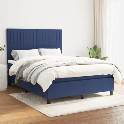 The Living Store Box spring postelja z vzmetnico moder 140x190 cm blago - Box Spring Postelja