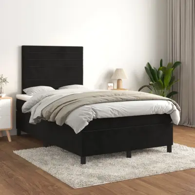 The Living Store Box spring postelja z vzmetnico črna 120x200 cm žamet - Box Spring Postelja
