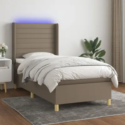 The Living Store Box spring postelja z vzmetnico LED taupe 90x200 cm blago - Box Spring Postelja