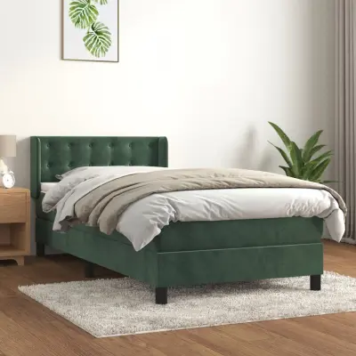 The Living Store Box spring postelja z vzmetnico temno zelena 80x200 cm žamet - Box Spring Postelja