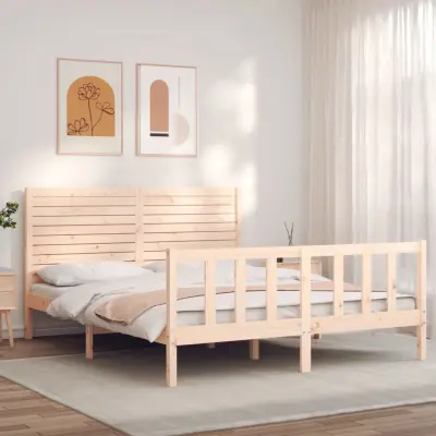 The Living Store Posteljni okvir z vzglavjem trden les - Posteljni Okvir