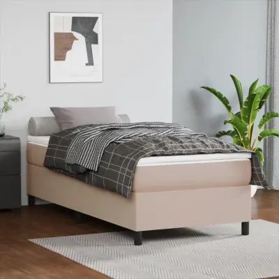 The Living Store Box spring postelja z vzmetnico kapučino 90x190 cm umetno usnje - Box Spring Postelja