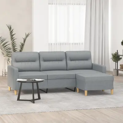 The Living Store Kavč trosed s stolčkom za noge svetlo siv 180 cm blago - Trosed S Stolčkom Za Noge