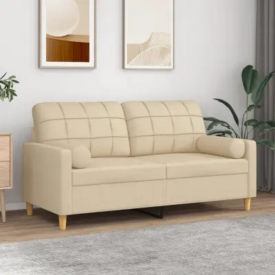 The Living Store Kavč dvosed z blazinami krem 140 cm blago - Kavč Dvosed