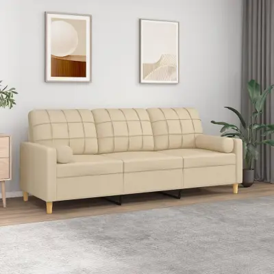 The Living Store Kavč trosed z blazinami krem 180 cm blago - Trosed