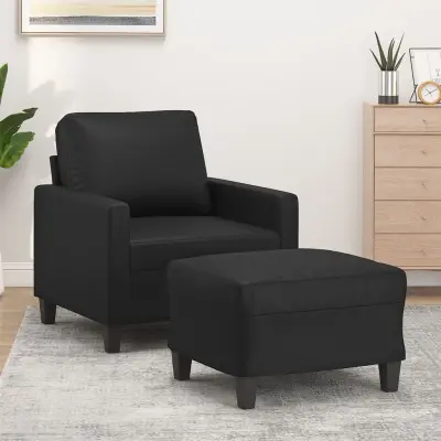 The Living Store Fotelj s stolčkom za noge črn 60 cm umetno usnje - Kavč S Stolčkom Za Noge