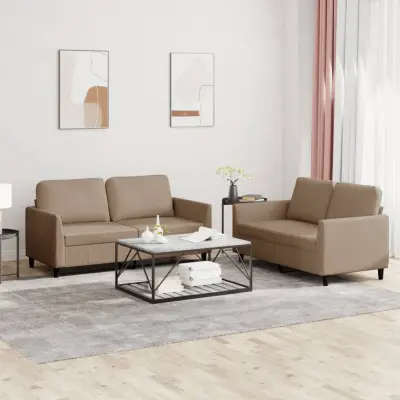 The Living Store Sedežna garnitura 2-delna z blazinami kapučino umetno usnje - Sedežna Garnitura