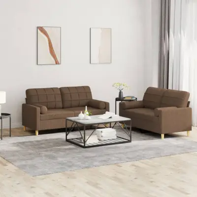 The Living Store Sedežna garnitura z vzglavniki 2-delna rjavo blago - Sedežna Garnitura
