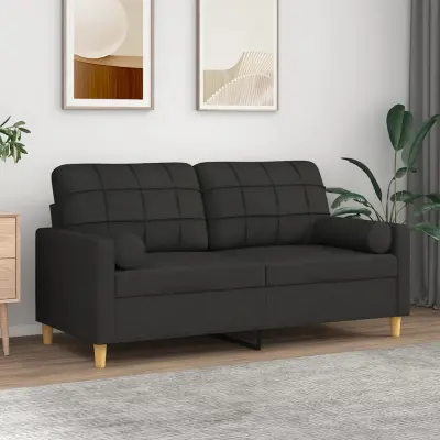 The Living Store Kavč dvosed z blazinami črn 140 cm blago - Kavč Dvosed