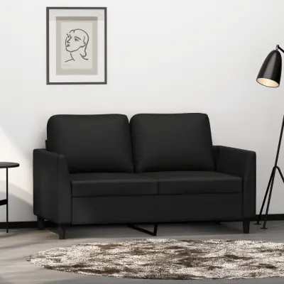 The Living Store Dvosed črn 120 cm umetno usnje - Kavč Dvosed