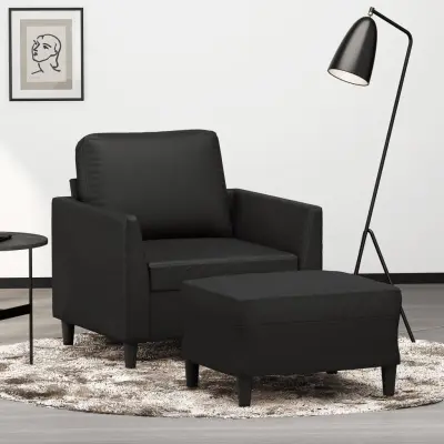 The Living Store Fotelj s stolčkom za noge črn 60 cm umetno usnje - Kavč S Stolčkom Za Noge