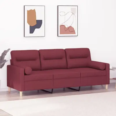 The Living Store Kavč trosed z okrasnimi blazinami vinsko rdeč 180 cm blago - Trosed