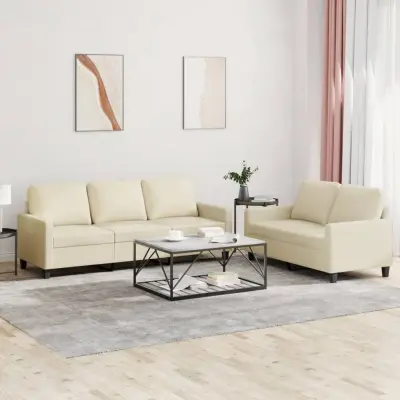The Living Store Sedežna garnitura 2-delna z blazinami krem umetno usnje - Sedežna Garnitura