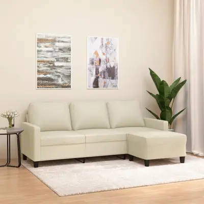 The Living Store Kavč trosed s stolčkom za noge krem 180 cm umetno usnje - Trosed S Stolčkom Za Noge