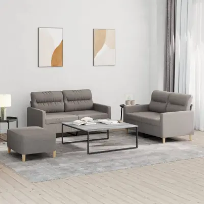 The Living Store Sedežna garnitura z blazinami 3-delna taupe blago - Sedežna Garnitura