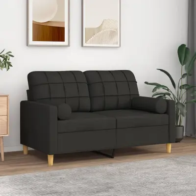 The Living Store Kavč dvosed z blazinami črn 120 cm blago - Kavč Dvosed