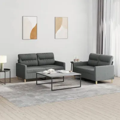 The Living Store Sedežna garnitura z blazinami 2-delna temno sivo blago - Sedežna Garnitura