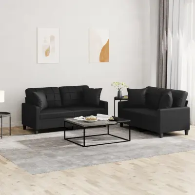 The Living Store Sedežna garnitura z vzglavniki 2-delna črno umetno usnje - Sedežna Garnitura