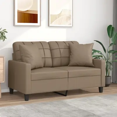 The Living Store Kavč dvosed z okrasnimi blazinami kapučino 120 cm umetno usnje - Kavč Dvosed