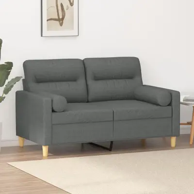 The Living Store Kavč dvosed z blazinami temno siv 120 cm blago - Kavč Dvosed
