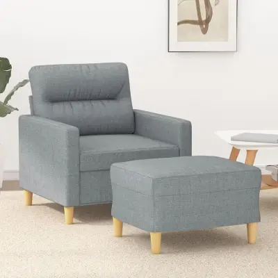 The Living Store Fotelj s stolčkom za noge svetlo siv 60 cm blago - Kavč S Stolčkom Za Noge