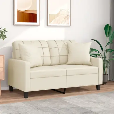 The Living Store Kavč dvosed z okrasnimi blazinami krem 120 cm umetno usnje - Kavč Dvosed