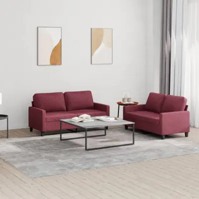 The Living Store Sedežna garnitura 2-delna z blazinami vinsko rdeče blago - Sedežna Garnitura