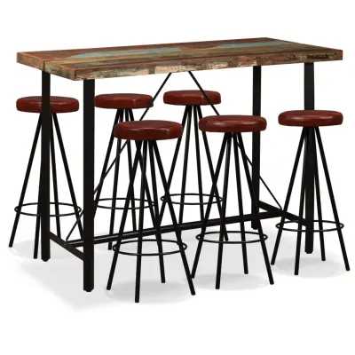 The Living Store Barska garnitura 7-delna trden predelan les in pravo usnje - Barska Garnitura