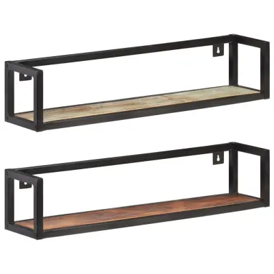 The Living Store Stenske police 2 kosa 80 cm trden predelan les - Stenska Polica