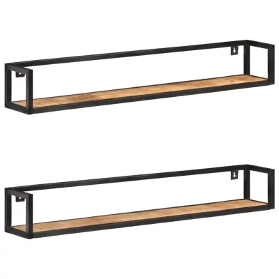 The Living Store Stenske police 2 kosa 120 cm robusten mangov les - Stenska Polica