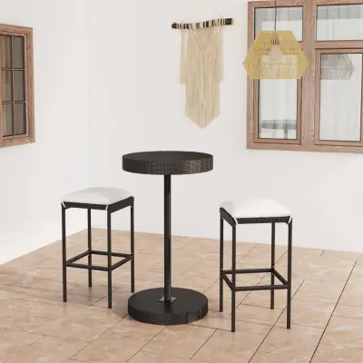 The Living Store Vrtna barska garnitura 3-delna z blazinami poli ratan črna - Vrtna Barska Garnitura