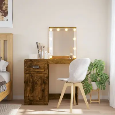 The Living Store Toaletna mizica z LED lučkami dimljen hrast 90x42x132,5 cm - Toaletna Mizica