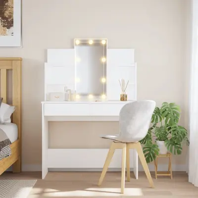 The Living Store Toaletna mizica z LED lučkami bela 96x40x142 cm - Toaletna Mizica