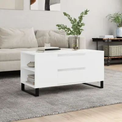 The Living Store Klubska mizica bela 102x44,5x50 cm inženirski les - Klubska Mizica