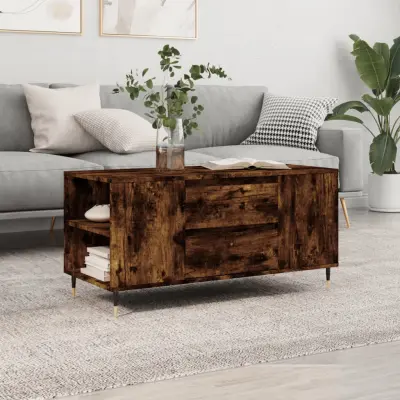 The Living Store Klubska mizica dimljeni hrast 102x44,5x50 cm inženirski les - Klubska Mizica