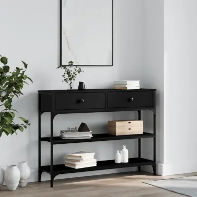 The Living Store Konzolna mizica črna 100x25x75 cm inženirski les - Konzolna Mizica