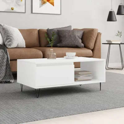The Living Store Klubska mizica bela 90x50x36,5 cm inženirski les - Klubska Mizica