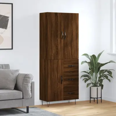 The Living Store Visoka komoda rjav hrast 69,5x34x180 cm inženirski les - Visoka Omara