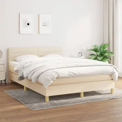 The Living Store Box spring postelja z vzmetnico krem 140x190 cm blago - Box Spring Postelja