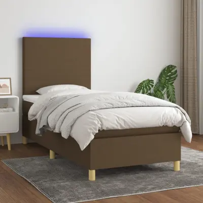 The Living Store Box spring postelja z vzmetnico LED temno rjava 90x200 cm blago - Box Spring Postelja