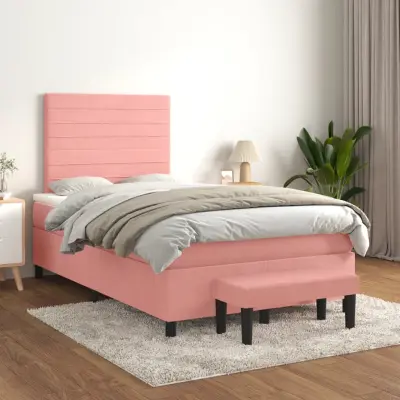 The Living Store Box spring postelja z vzmetnico roza 120x200 cm žamet - Box Spring Postelja