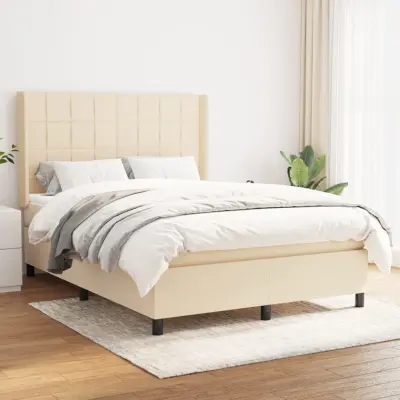 The Living Store Box spring postelja z vzmetnico krem 140x190 cm blago - Box Spring Postelja