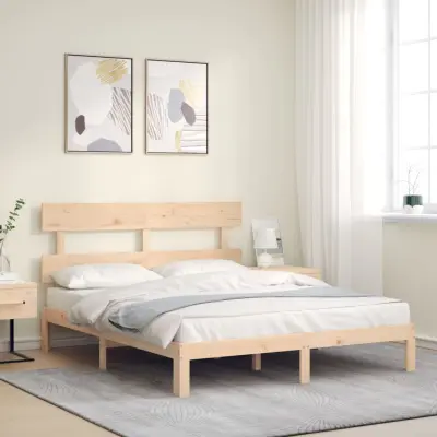 The Living Store Posteljni okvir z vzglavjem 160x200 cm trden les - Posteljni Okvir
