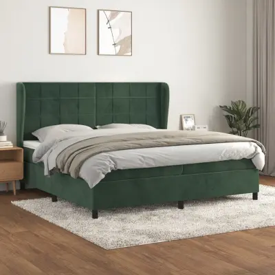 The Living Store Box spring postelja z vzmetnico temno zelena 200x200 cm žamet - Box Spring Postelja