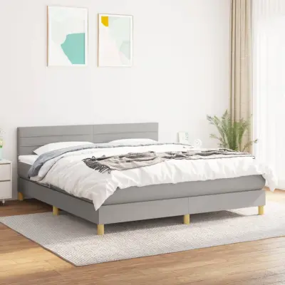 The Living Store Box spring postelja z vzmetnico svetlo siva 180x200 cm blago - Box Spring Postelja