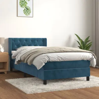 The Living Store Box spring postelja z vzmetnico temno modra 80x200 cm žamet - Box Spring Postelja